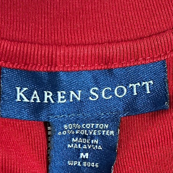 Karen Scott Burgundy beautiful floral embroidery long sleeve sweater - Picture 9 of 10